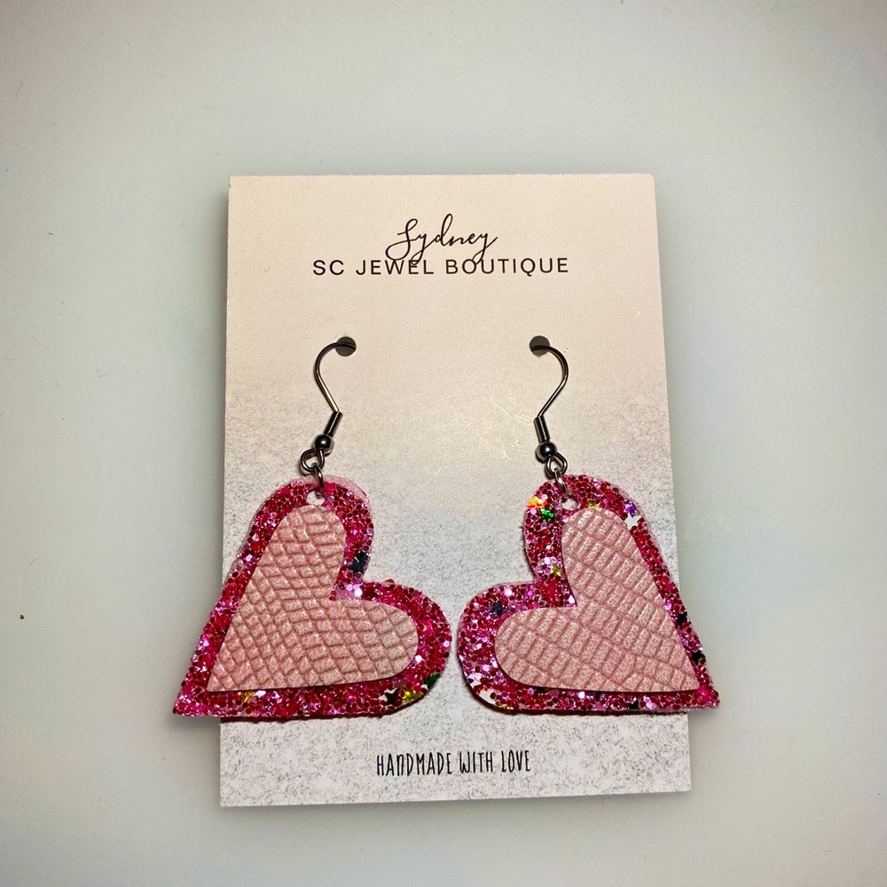 Handmade Faux leather Valentine’s heart earrings